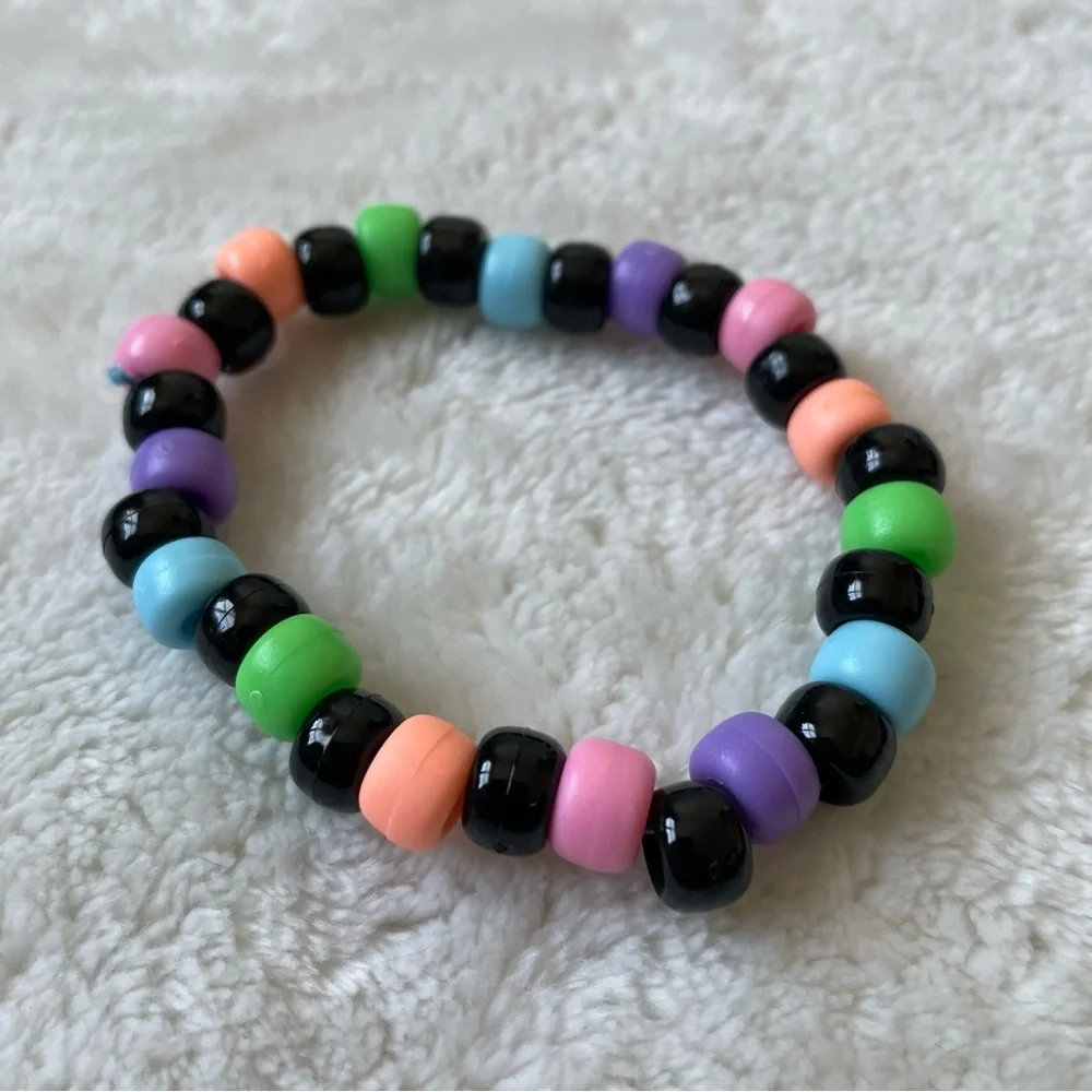 Set of Five (5) Black Neon Rainbow Pastel Kandi Bead Bracelets - Picture 6 of 6